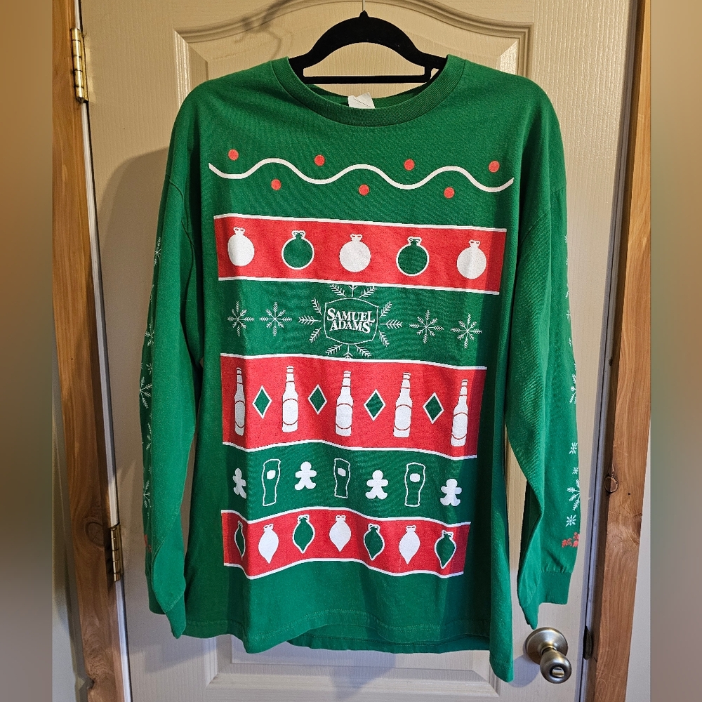 Samuel Adams Beer Holiday Christmas Long Sleeve T Shirt With Decorations XL